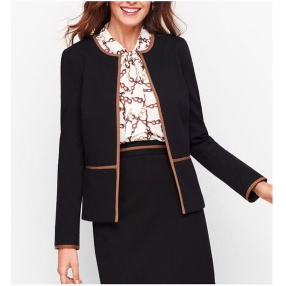 Talbots Blazer Jacket Womens 2 Black Brown Open Front Quiet Luxury Old Money - Picture 1 of 10